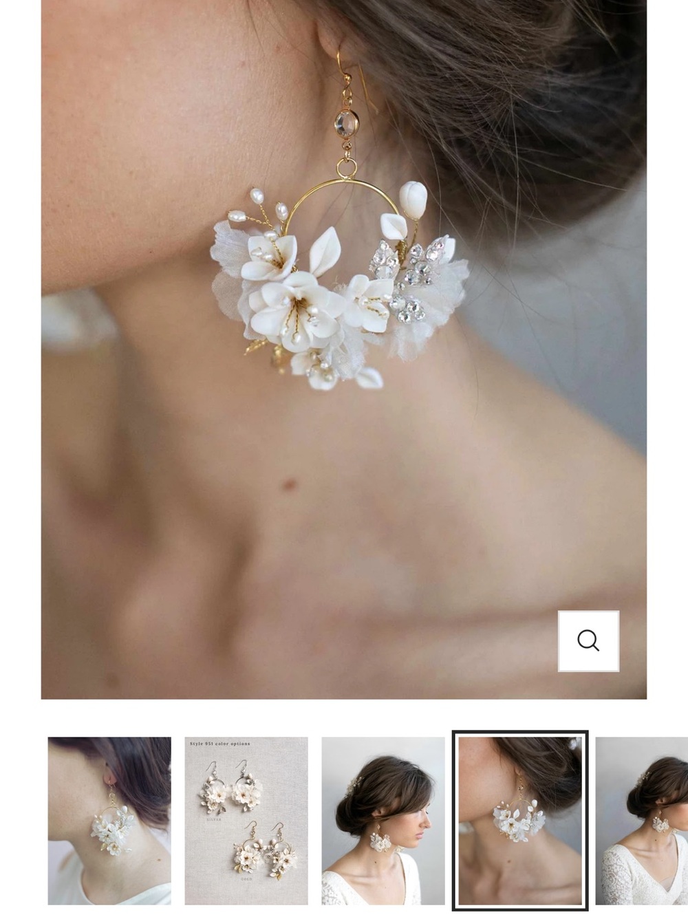 Twigs & Honey Creamy Blossom and Silk White Floral Hoop Earrings